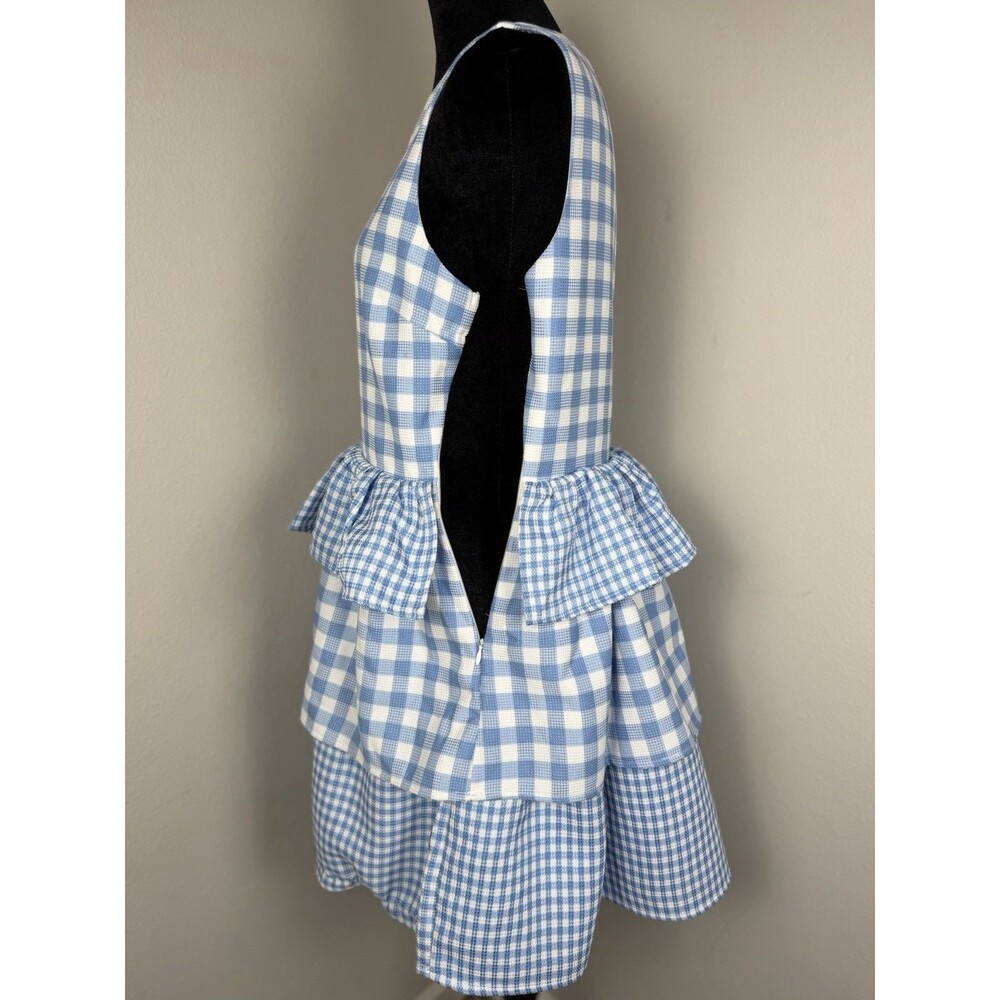 English Factory Blue Gingham Tiered Ruffle Dress Size M Fit & Flare Lined - Picture 8 of 14